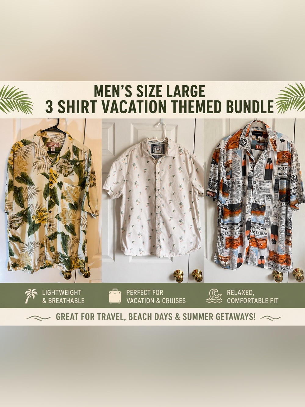Men's Vacation Short Sleeve Shirt Bundle (3) - Size Large